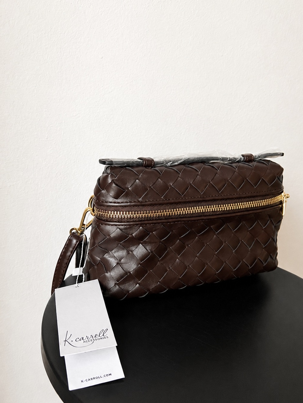 NWT K. Carroll Willa Weave Crossbody Bag Brown Woven Vegan Leather RFID